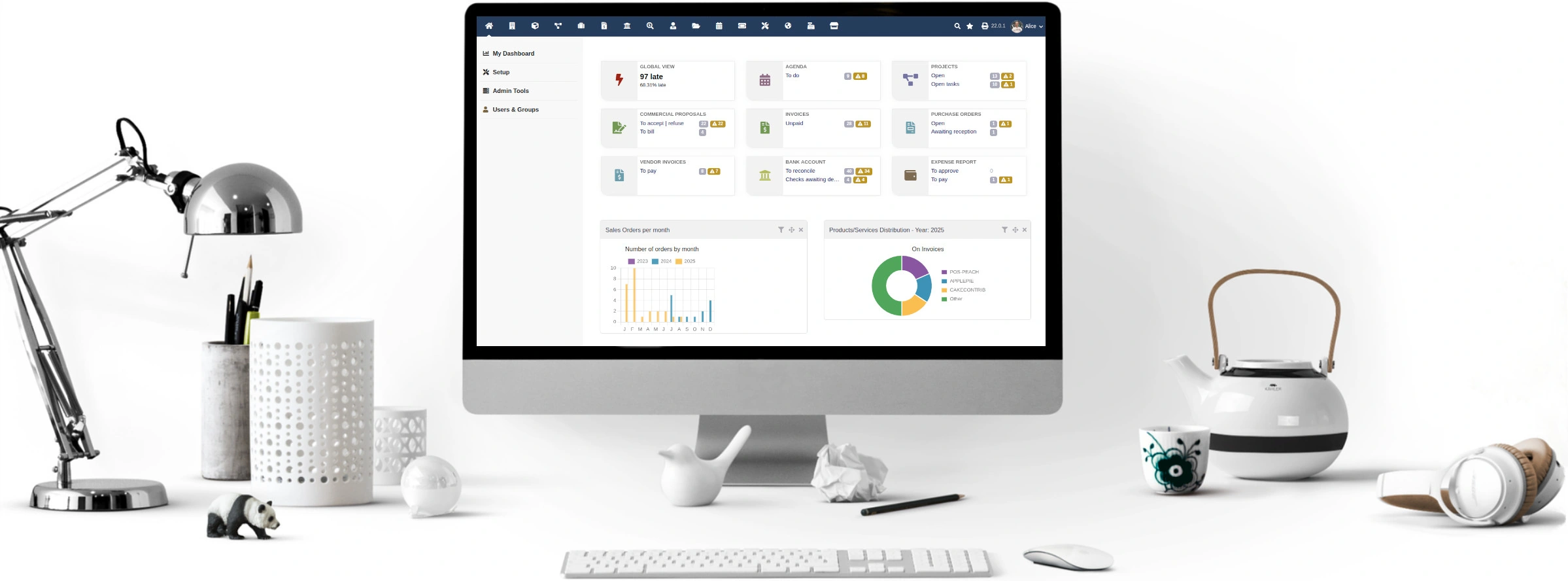 Dolibarr ERP és CRM irányítópult képernyőképe